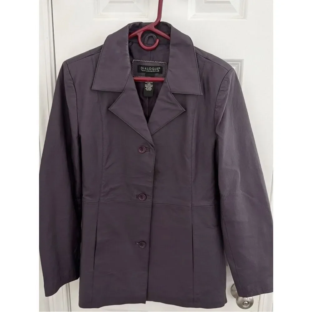 Dialogue Women's Plum Leather Button-Front Jacket Medium